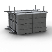 Concrete weight | SETs | SET 5 consisting of: | 8 x concrete setting up device 600 Kg (part-no. 3F120) | 4 x connecting tube for concrete weights (part-no. 34822) | 8 x connecting tube for concrete weights (part-no. 34813) | 16 x standard coupling BB (part-no. 3F120-5)